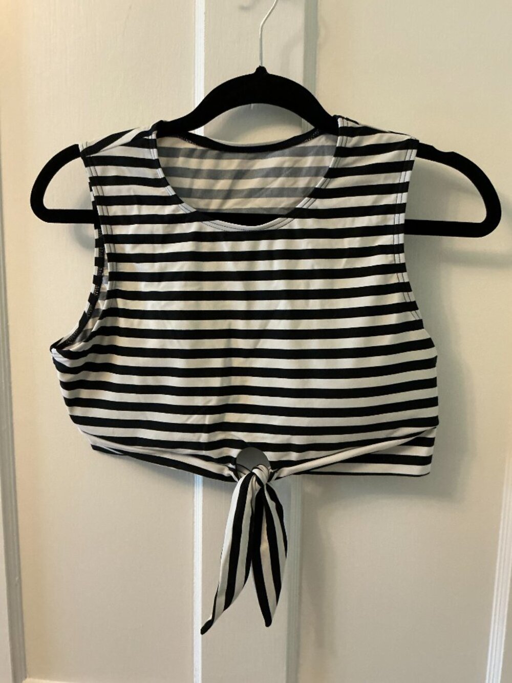 Striped bathing suit crop top, tie front
